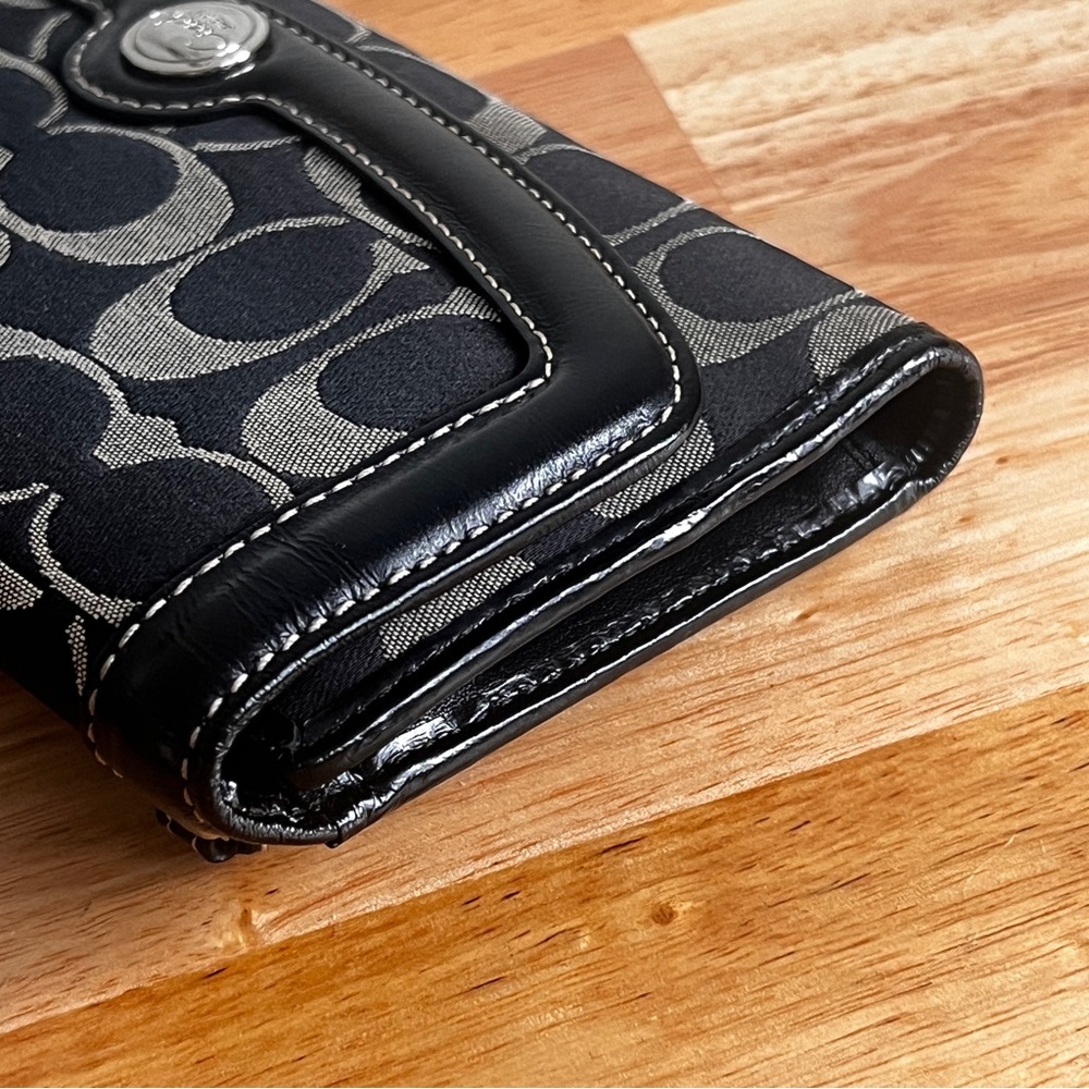 Vintage Coach Signature Jacquard Leather Black and Gray Continental Wallet - Picture 9 of 13